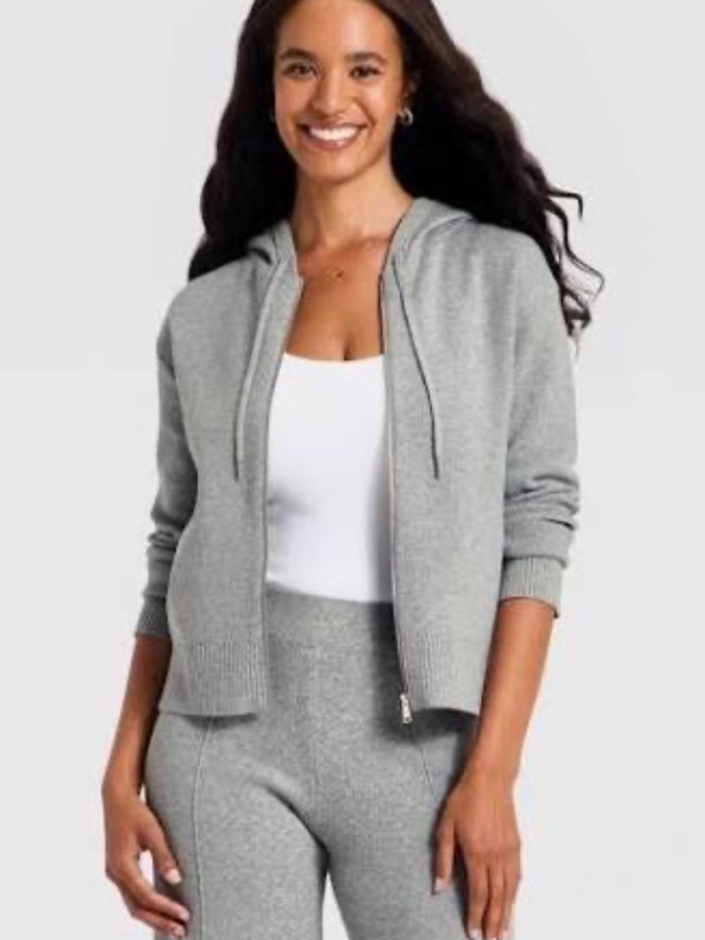 Women's Hooded Zip-Up Sweater - A New Day Heather Gray S